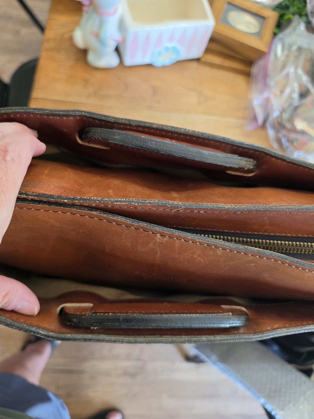 SCHLESINGER Brothers Vintage Cowhide Leather Briefcase Portfolio Brown Camel - Picture 8 of 8